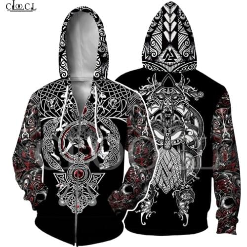 Nordic Viking Tattoo Zipper Hoodie Women Men Pirates 3D Print Vikings King Casual Long Sleeve Zipper Hooded Coat Drop Shipping