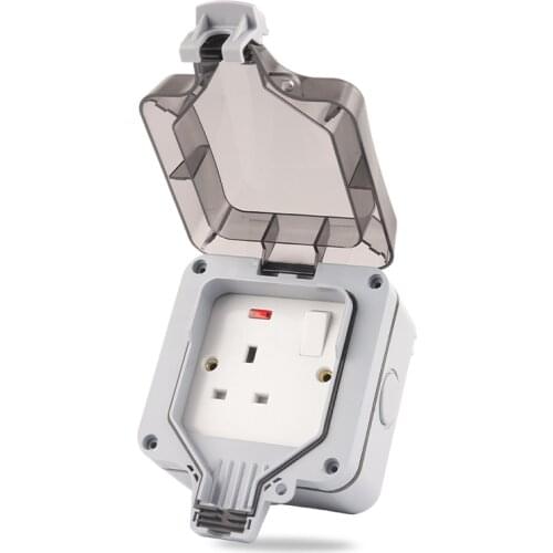 IP66 UK Standard Weatherproof Outdoor White Wall Power Socket with Light Outlet Grounded For Home Garden AC 250V 13A