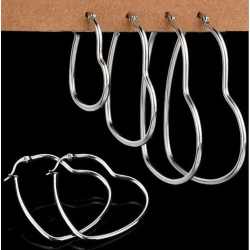 Heart 3 Sizes Stainless Steel Simple Triangle Hoop Earrings For Women Punk Big Love Earrings Aretes Brinco Feminino Gifts