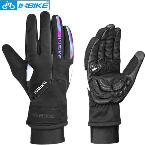 INBIKE Bike Gloves Winter Thermal Windproof Warm Full Finger Cycling Glove Reflective Motorcycle Bicycle Gloves for Man Woman