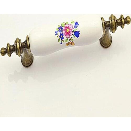 Blue Flower Vintage Ceramic Handle and Knob Cabinet Drawer Pull and Handle
