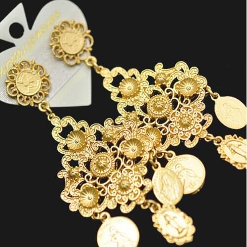 Vintage Baroque Earring Female 2018 Gold Earrings For Women Flower Coin Long Drop Earring Female Jewelry Pendientes Oorbellen