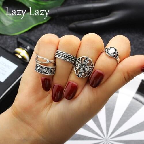 Vintage Engraving Finger Rings Set Women Openwork Pattern Ring Set for Women Flower Gold Sliver Knuckle Rings Jewelry Gifts