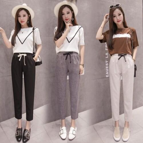 Womens Summer High Waist Linen Casual Plus Size Pants Solid Pencil Pants Trousers