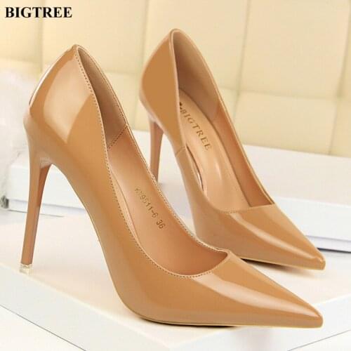 2021 Pointed Toe Shallow Fashion High Heels Shoes Women Pumps Concise Patent Leather Womens Wedding Shoes Party Shoes Show Thin