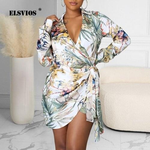 Fall 2021 Women Turn-down Collar Long Sleeve Mini Dress Elegant Print Bowknot Irregular Dress Ladies New Fashion Dresses Vestido