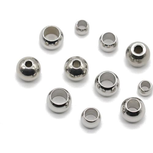 1Pack/lot Stainless Steel Round Ball Beads 2 3 4 5 6 8mm big Hole European Spacer Charm Beads for Bracelet DIY Jewelry Making