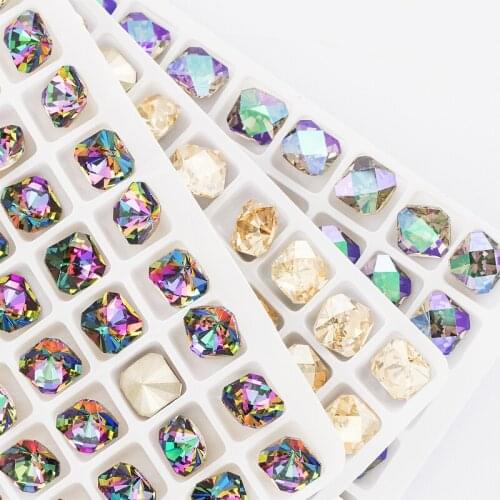 10pcs Square Rhinestones Glue On Pointback Loose Crystal Stones Colorful Square Shape Fancy Stones Rhinestone Glass Strass