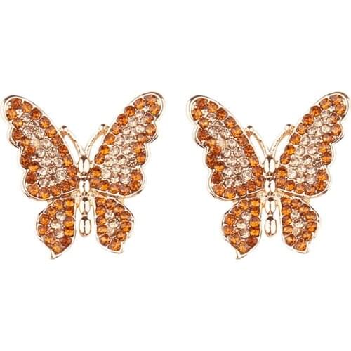 2021 New Vintage Pave Crystal Jewelry Multicolor Wings Butterfly Stud Earring for Girl