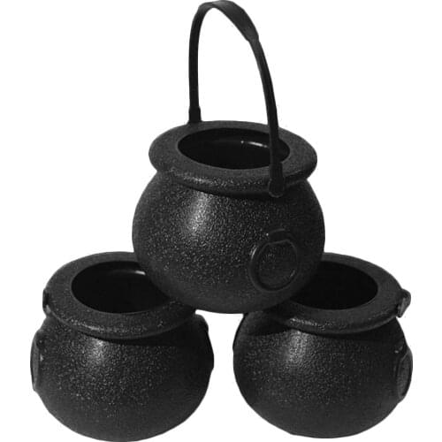Behogar 6PCS White Skull 6PCS Black Witch Plastic Candy Kettles Cauldron Bucket Pot with Handle for Halloween Mardi Gras