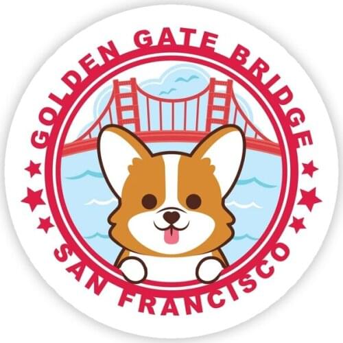 A0131# 13 cm/17 cm Self-adhesive Decal Corgi Golden Gate Bridge Car Sticker Waterproof Auto Decors on Bumper Rear Window Laptop