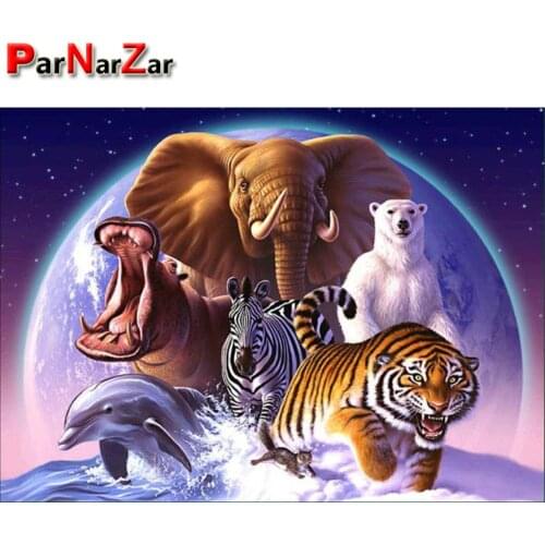 Parnarzar Animal World Diamond Painting Round Drill Rhinestone Embroidery Cross Stitch Pictures Arts Craft for Home Wall Decor