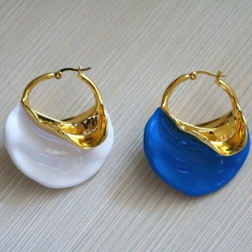 Large enamel long exaggerated blue and white earring basket earrings heavy earrings