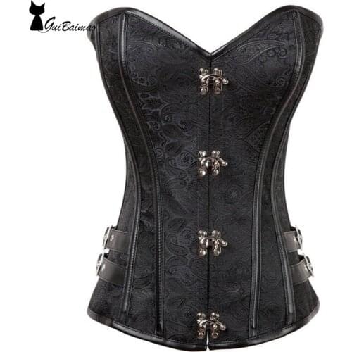 Black Puck Corset Overbust Lace Up Boned Waist Trainer With Buckle