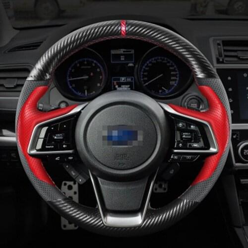 For Subaru XV BRZ WRX Forester Legacy outback impreza Carbon Fiber Black Red Leather Hand sewing Car Steering Wheel Cover
