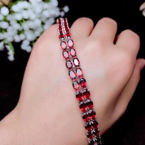 Elegant wine red garnet gemstone bracelet beautiful women fine jewelry luxury party banquet ornament natural gem cost-effective