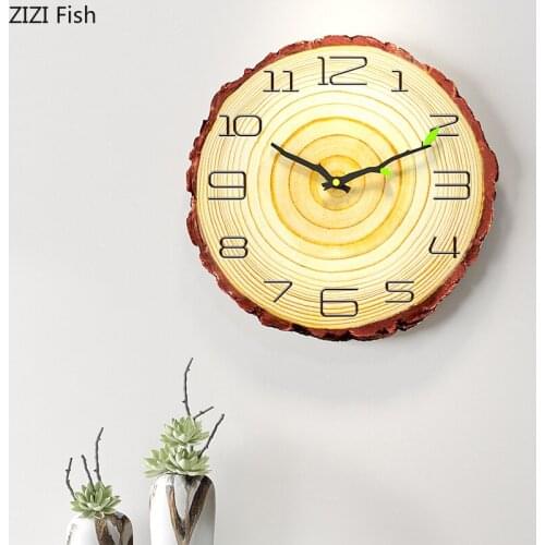 European Wooden Digital Wall Clock Creative Room Mute Clock Wood Grain Hanging Table Entrance Office Home Decoration Accessories