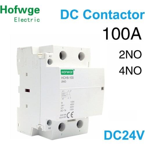 HCH8-100 DC Contactor 2P 2NO 1NO1NC DC24V Automatic Householdr Contactor Din Rail Type
