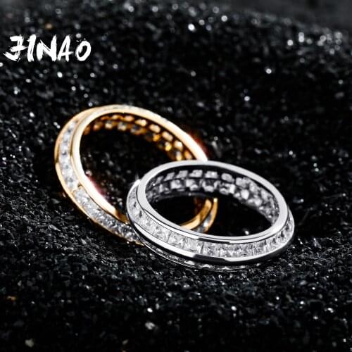 JINAO HIP HOP Best-Selling High Quality Prong Setting AAA+ Two Rows of CZ Stones Alloy Ring Women Jewelry For Gift