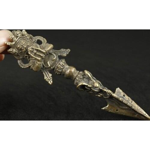 Chinese Old Bronze Self-Derense Collectable Hand Carved Buddha Exorcise Statue Free shipping