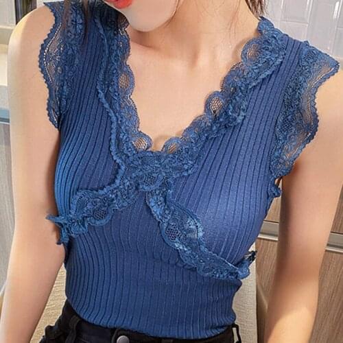 LJSXLS 2021 Sexy Basic Lace Camisole Summer Knitted Tank Top Women Slim Camisole Female Camis Elasticity Top Casual Tank Tops