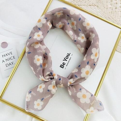 MoriBty 58cm Women Square Scarf Bandanas Little Cotton New Hair Ribbon Headbands Foulard Femme Sweet Floral Neckerchief Wraps