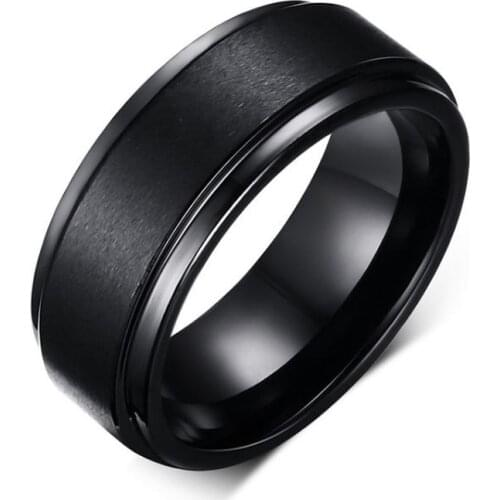 Mens Engagement Wedding Black Pure Tungsten Carbide Matte Brushed Ring
