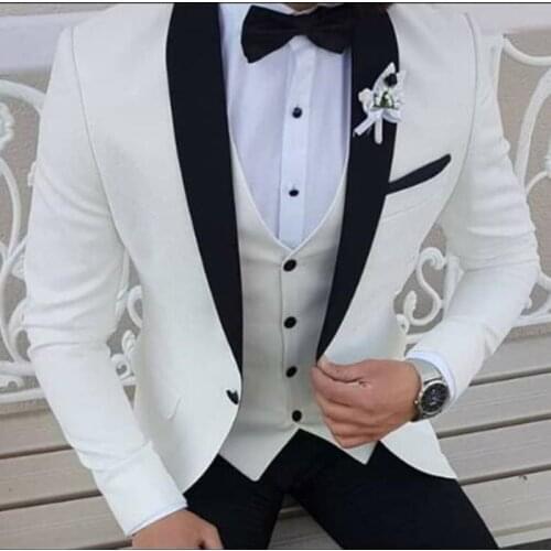 Latest Coat Pant Designs White Men Suits Black Shawl Lapel Formal Tuxedos Wedding Suits For Men Prom Party Dress With Pants