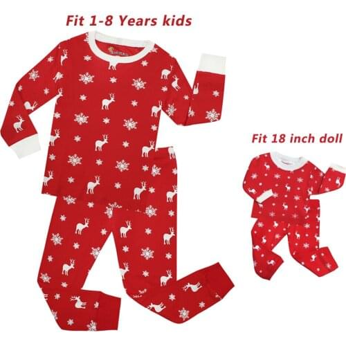 Baby Girls Christmas Pajamas Sets Kids Reindeer Matching Girls&18 inches Doll Pajama Sets Pyjamas Kids Xmas Pijamas Kids
