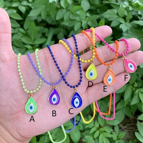 Water Droplets Shape Embossing Eyes Enamel Gold Plated Pndant Beads Chain Necklace Commemorative Gifts Party Jewelry wholesale