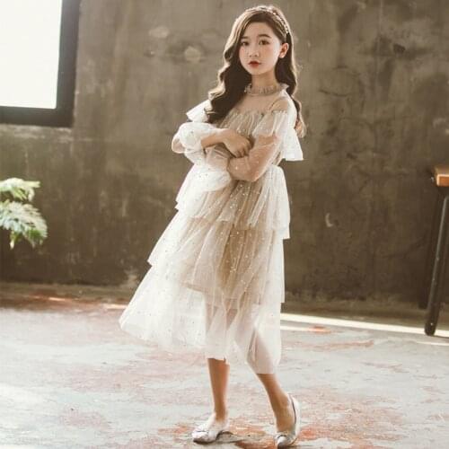 MudiPanda 4 To 16 Years Teen Girls Stars Mesh Princess Dress Mother And Kids Sweet Party Dresses 2021 Spring Autumn