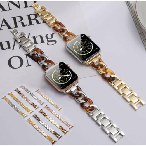 Resin Link Bracelet for Apple Watch SE Series 6 5 4 3 Strap Stainless Steel Strap for Apple Watch Series 6 44mm 40mm 42mm 38mm