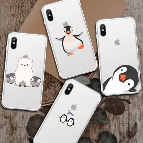 Penguin cartoon lovely funny cover Phone Case Transparent for iPhone 6 7 8 11 12 s mini pro X XS XR MAX Plus
