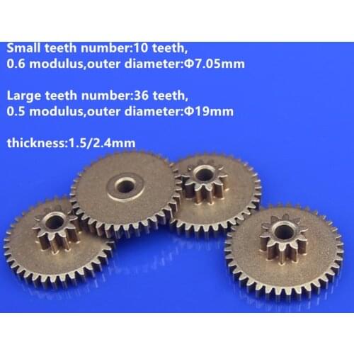 5pcs/lot Reduction Gear Large Small Teeth Gear 36/10 Teeth Bore 2/3mm 0.6/0.5 Modulus Powder Metallurgy Iron Base Gear