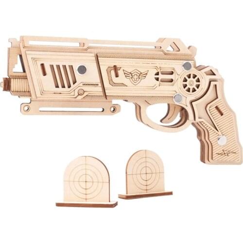 Falcon Rubber Band Pistol Laser-Cut Wooden DIY Jigsaw 3D Puzzle Wooden Shooting Toy Launcher Assembly Toy Children Gift
