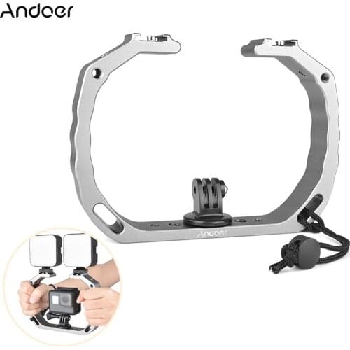 Andoer Handheld Sports Camera Photography Bracket Stabilizer Video Cage with Dual Cold Shoe Mounts for GoPro Action Cameras