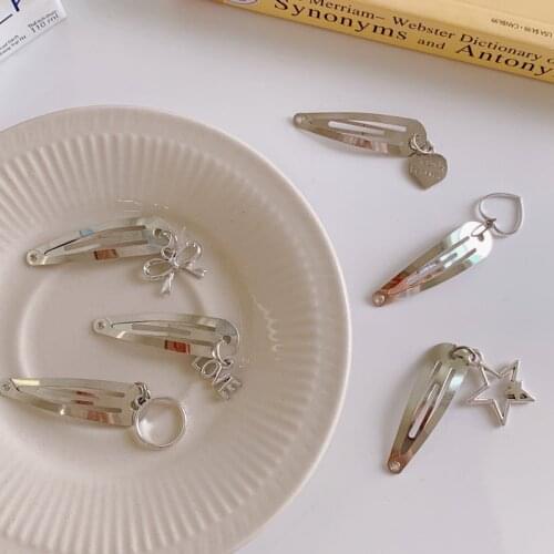 Silver Metal Pendant Hairpin Big Hair Elastic Bow Vintage Korean Hairpin Jewelry Headdress Hair Clips Hair Accessories Scrunchie