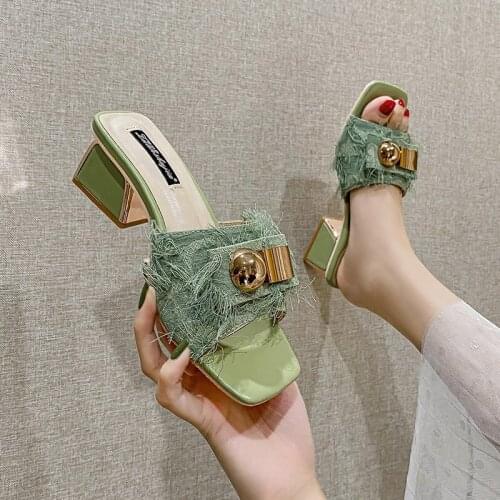 NAUSK Women Fashion Summer Satin Sandals Sexy Heels Open Toe Shoes Woman External Wear Beach Flip Flops Slides Zapatos De Mujer