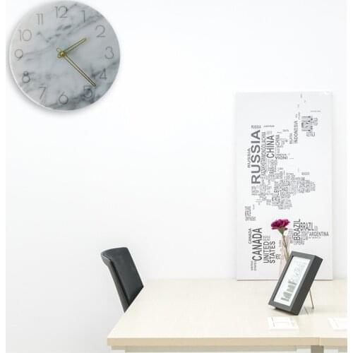 Nordic Minimalist Style Gray White Marble Wall Clock Study Room Bedroom Art Horologe Decoration Home Watch Unique Gifts for Kids