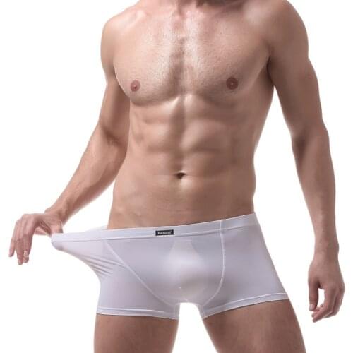 Mens Underwear Low Waist Ice Silk Super Soft Boxers High Elasticity Underwear U Puch Push Up Sexy Boxers