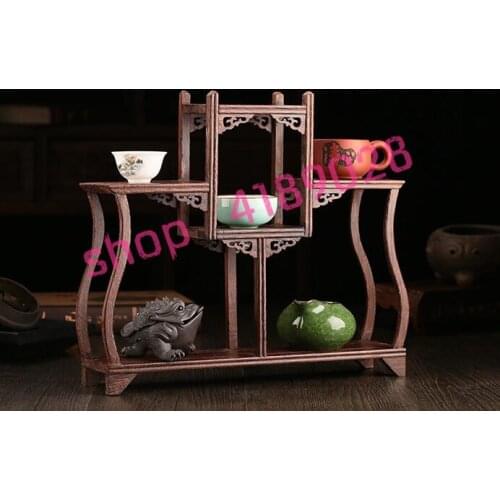 Solid wood chicken wing wood, double bottles style curio shelves, ornament pendulum rack