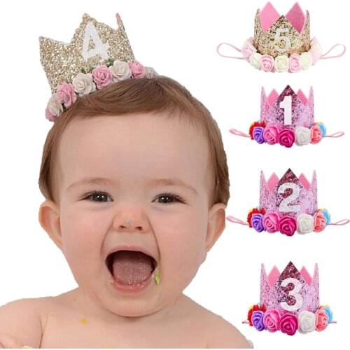 Party Hats Number Head Accessory Toddler Kids Baby Sequins Rose Elastic Brithday Kids Headwear Newborn Baby Headband