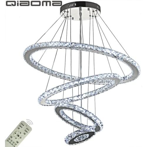 Mirror Stainless Steel Crystal Diamond Lighting 4 Rings led Pendant Lights Cristal Dinning Decorative Hanging Lamp Dimmable