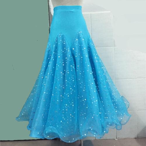 Women More Color High Waist Sequins Polka Dot Ballroom Dance Skirt Waltz Tango Spain Dancing Performance Big Swing Skirts DL5276