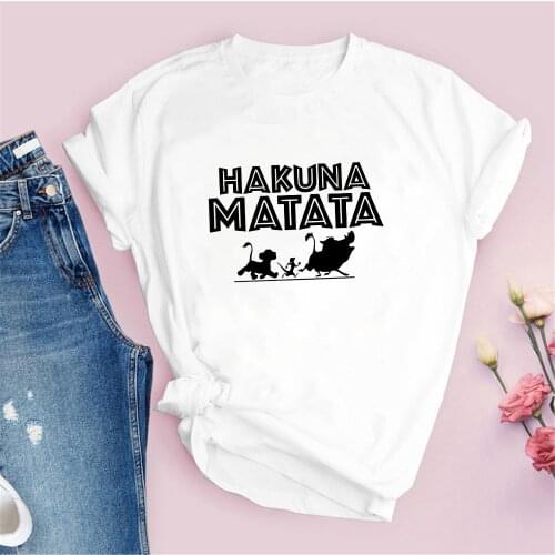 Tees Women Summer T Shirts Hakuna Matata Lion King Letter Print Girl Lady Tee Shirt Short Sleeve Round Neck Female T-shirts