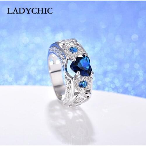 LADYCHIC Luxury Silver Color Engagement Rings for Women Fashion Sweet Heart Multicolor AAA+ Cubic Zirconia Rings Jewelry LR1083