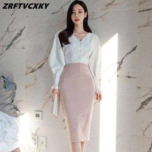 Office Women 2 Piece Set Elegant Army Green Inlaid Diamond V Collar T-shirt & Elastic Waist Printed Skirt Work Suit