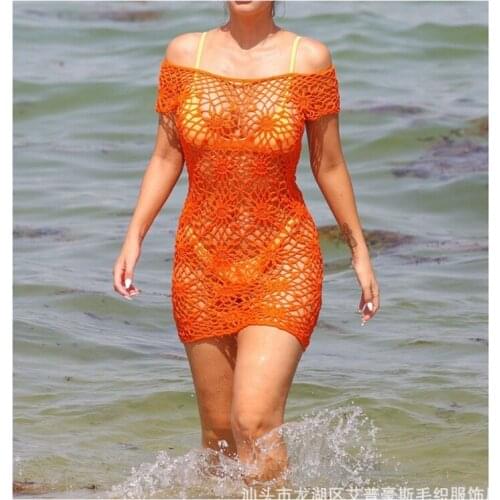 Women handmade crochet bikini cover ups Off the shoulder beachwear
