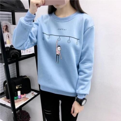 Zuolunouba Autumn Winter clothes Casual Fleece Cartoon blue pullover women O-neck long sleeve Hoodies Sweatshirt
