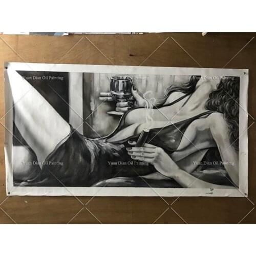 100% Handpainted Black And White Sexy Women Portrait Oil Painting On Canvas Wall Art Wall Pictures For Living Room Home Decor